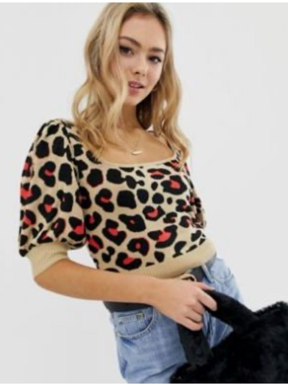 ASOS, cropped puff sleeve leopard top